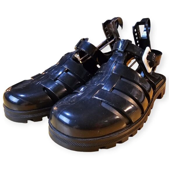 Juju Northampton 1986 Black Rubber Gladiator Jelly Slingback Sandals - Picture 6 of 11